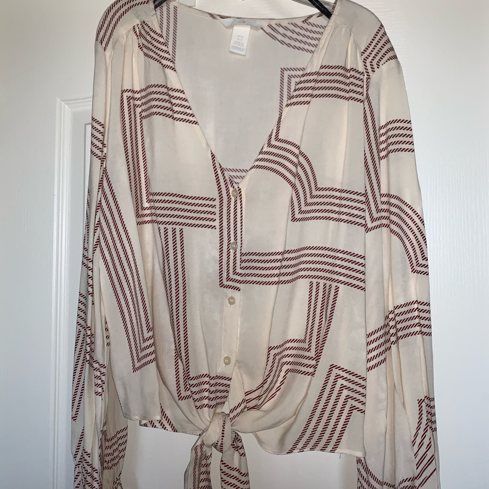 Cream & Red striped long sleeve button down top